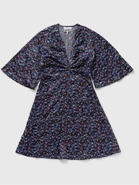Ganni Floral Print Crinkle Ruched Minidress, EU Size 34 (US Size 2)